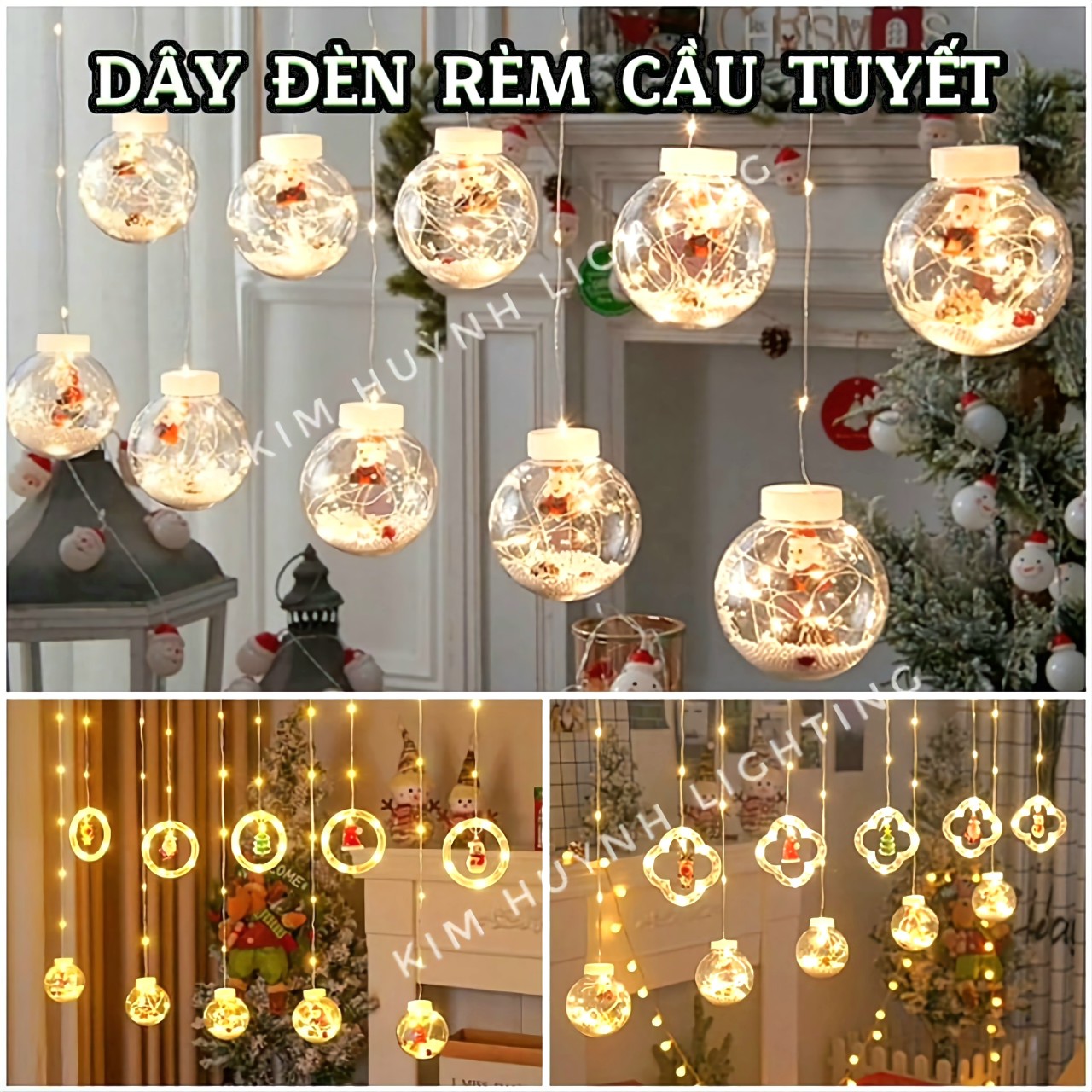 Dây đèn Led nháy rèm banh cầu tuyết trang trí Giáng Sinh Noen