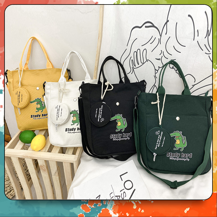 [HCM][2020] Túi Đeo Chéo Nữ Hàn Quốc Chất Liệu Vải Canvas Hình Cá Sấu Cool Ngầu T5011