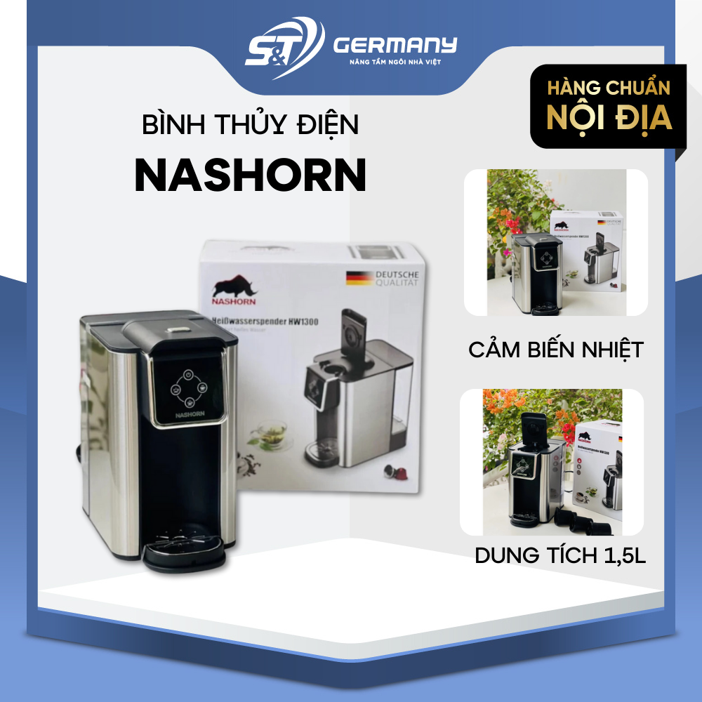 Bình thủy điện NASHORN HW1300 Nội Địa Đức 1,5L, Bình nước nóng điện gia đình đa năng hiện đại GSTElectronic 60015