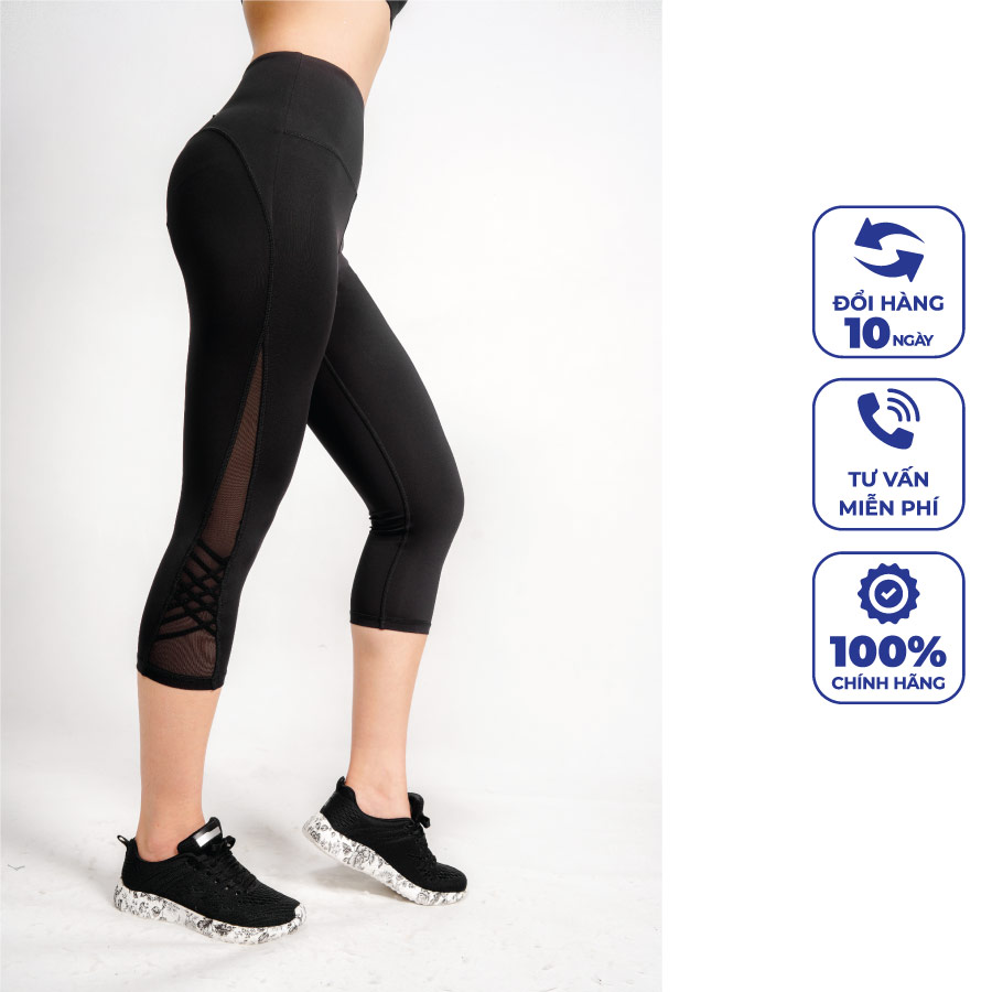 Quần legging lửng phối lưới thể thao livan sport form ôm co giãn cao cấp