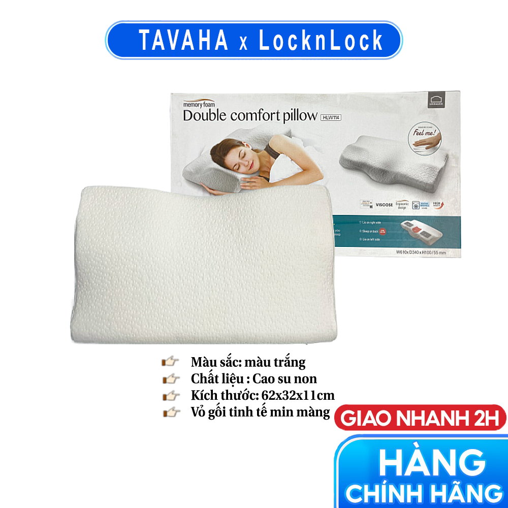Gối memory foam 50d hình chữ nhật lock&lock trắng hlw114