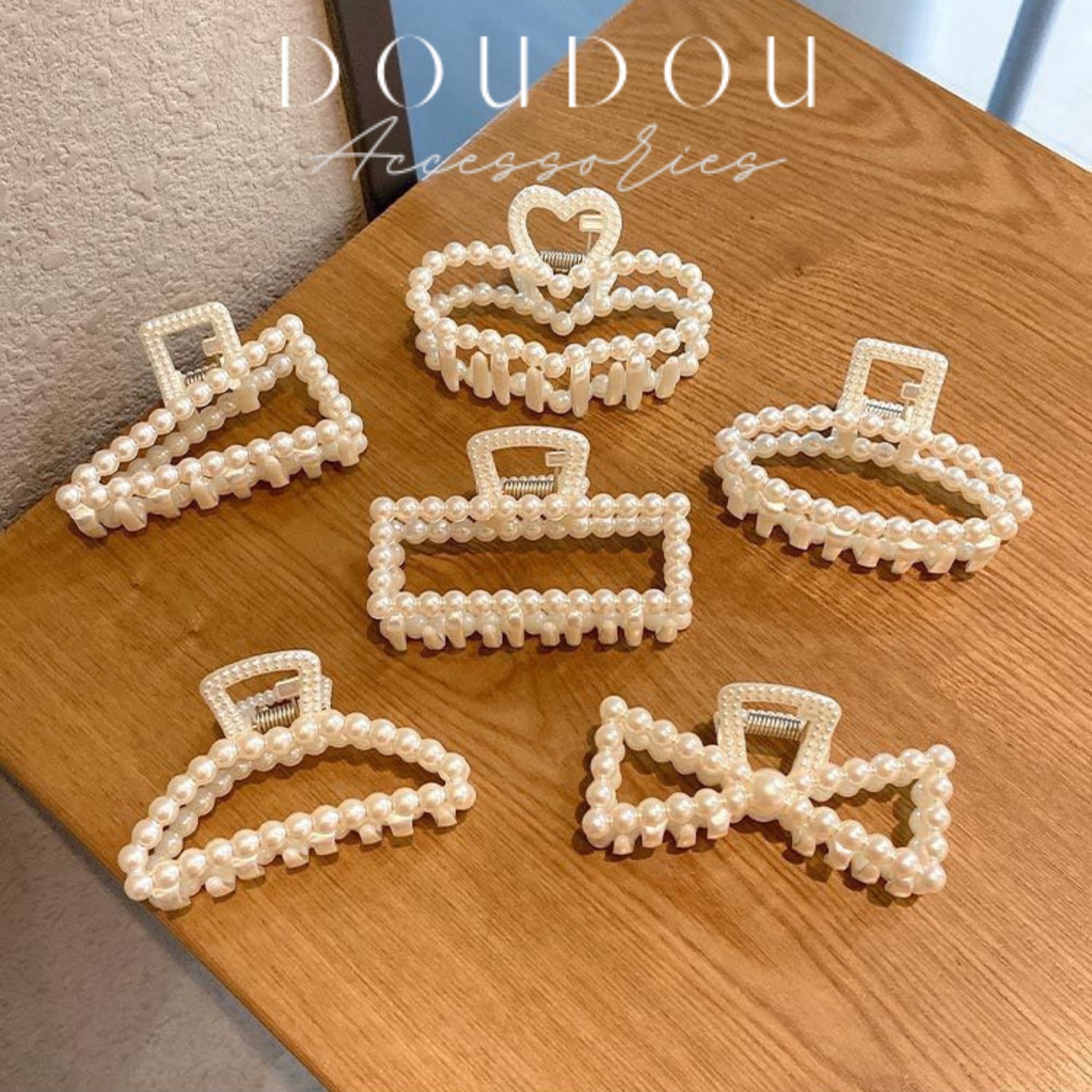 Phụ kiện kẹp tóc xinh Cặp tóc DOUDOU Kẹp càng cua Hàn Quốc cỡ lớn cho nữ đính ngọc trai nhân tạo thời trang FJ014