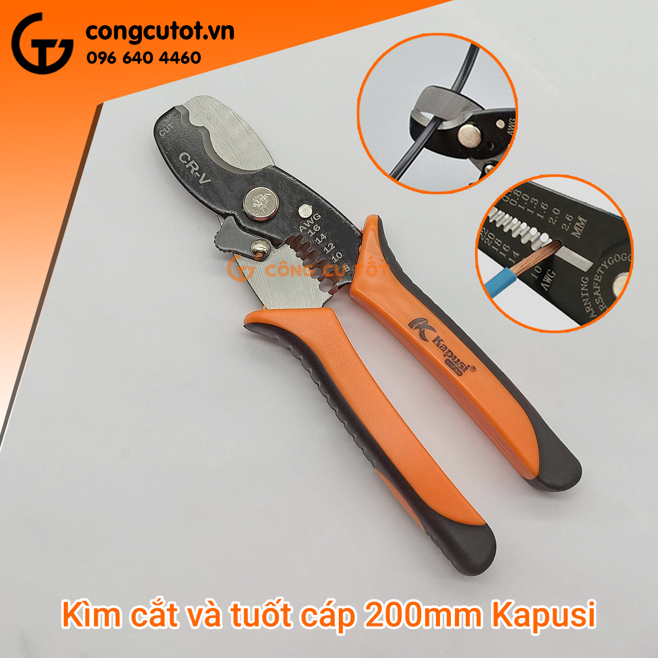 Kìm cắt và tuốt dây điện Kapusi K-9103 Nhật Bản