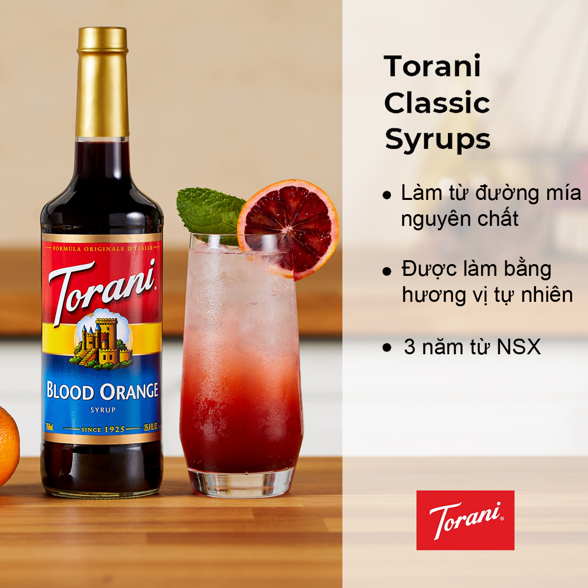Torani classic siro pha chế vị cam đỏ blood orange syrup 750ml mỹ