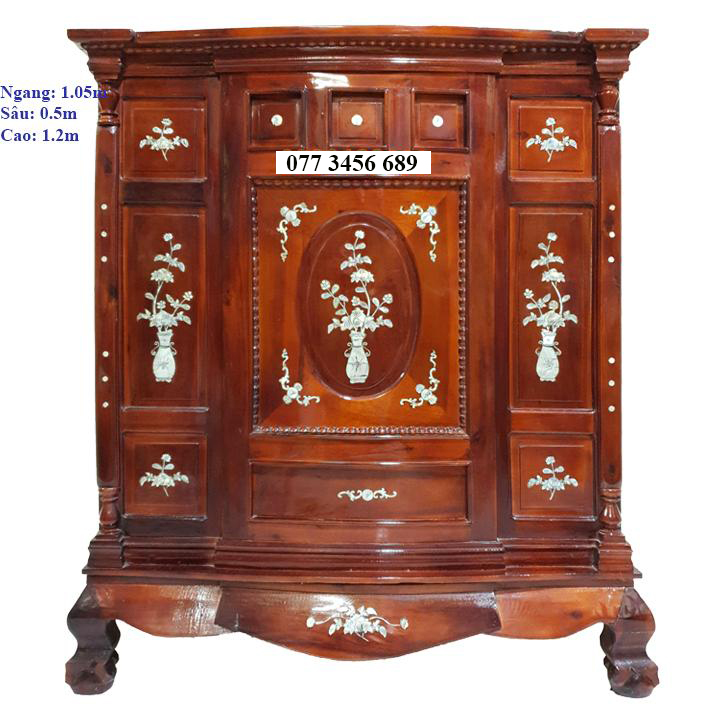 Tủ thờ gia tiên gỗ tràm bông vàng ngang 1.05m