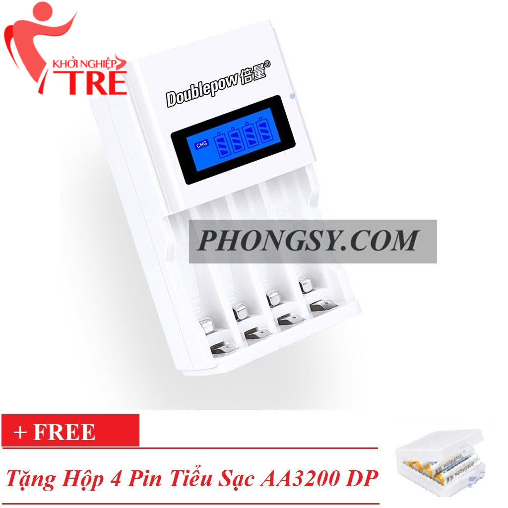 Bộ Sạc Pin tiểu AA, AAA K98 Doublepow tự ngắt khi đầy tốc độ cao màn hình LCD tặng kèm pin sạc AA 3200mAh
