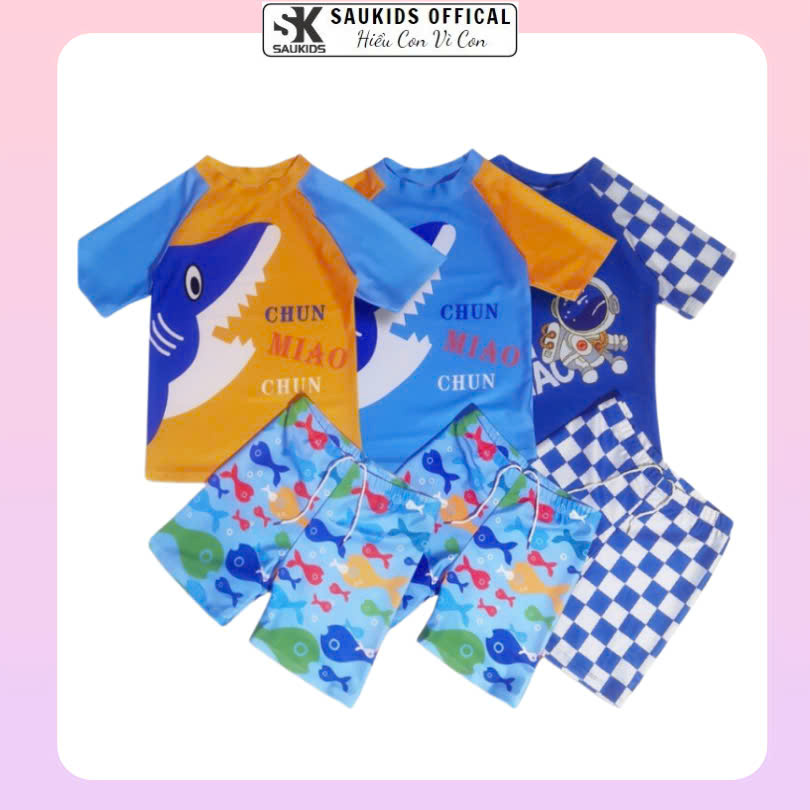Bộ Đồ Bơi Bé Trai Rời In Hình Cá Mập Dành Cho Bé Trai Từ 10Kg Đèn 45Kg