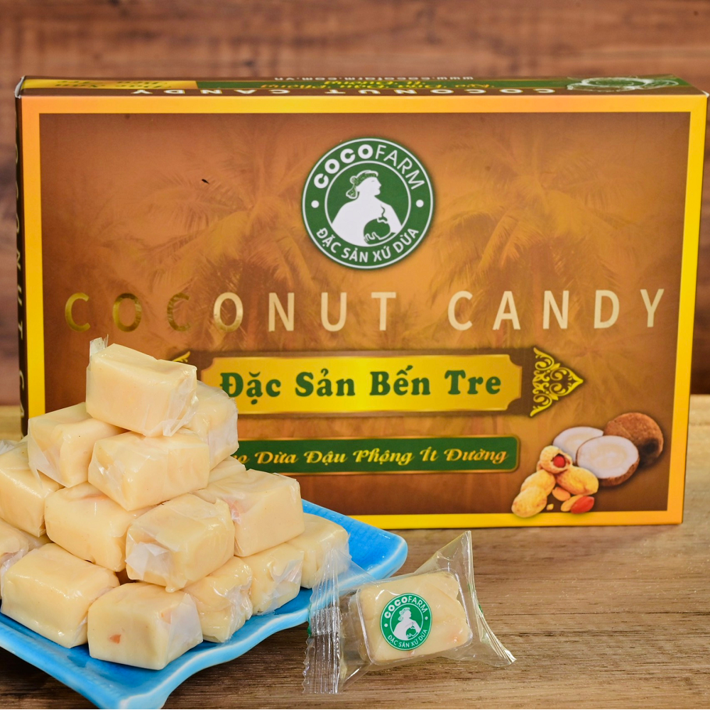 Kẹo Dừa Mềm Dẻo nguyên chất Cocofarm vị Đậu Phộng hộp 400g