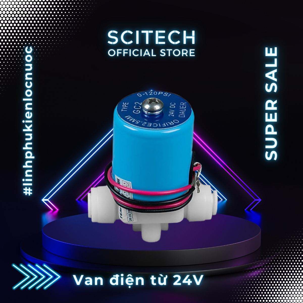 Van điện từ 24V nối nhanh (GC2 Dauer trắng xanh) dùng trong máy lọc nước - Scitech Water
