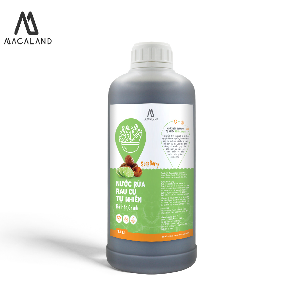 Nước rửa rau củ tự nhiên chiết xuất Bồ Hòn và tinh dầu Chanh 1500ml MACALAND loại bỏ chất độc hại và chất bẩn hương thanh nhẹ nhàng - TT CIRINO