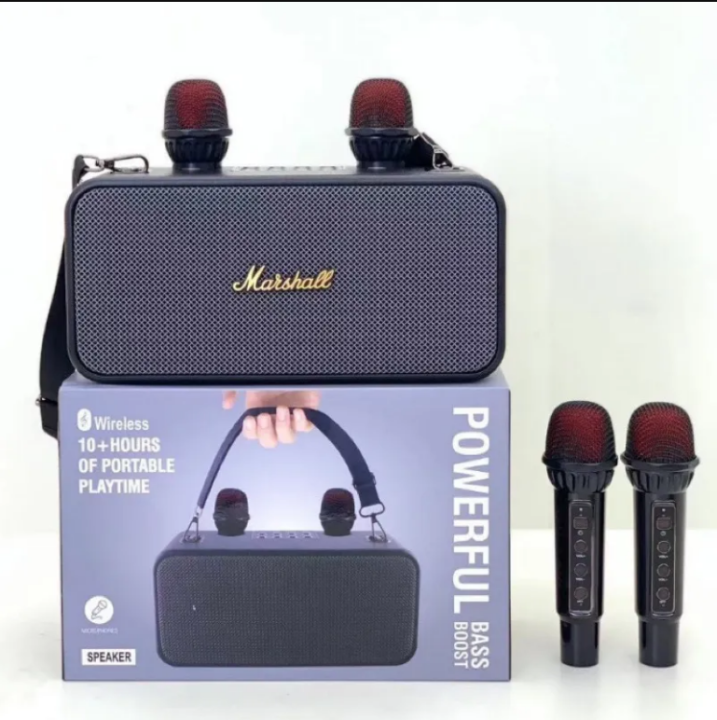 Loa bluetooth karaoke Marshall K186 âm thanh đỉnh cao, loa karaoke không dây tặng kèm 2 mic bass căn