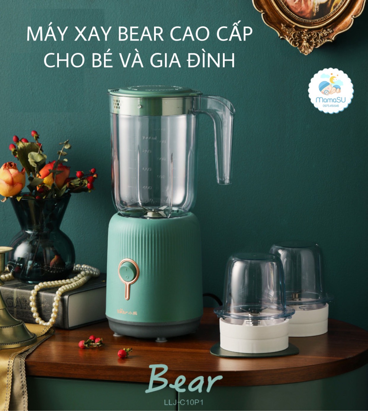 Máy xay đa năng Bear 1L kèm 2 cối 0,1L cho bé và gia đình (Máy xay Bear 3 cối) BL-B10V2