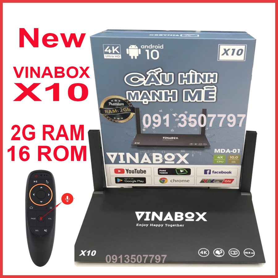 android tivi box vinabox x9, x10 new  ram 2g rom 16g truyền hình miễn phí kèm khiển voice