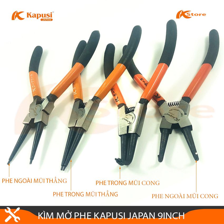 BỘ 4 KÌM MỞ PHE KAPUSI JAPAN 9INCH/225MM,KÌM MỞ PHE NGOÀI MŨI THẲNG, KÌM MỞ PHE TRONG MŨI THẲNG, KÌM MỞ PHE NGOÀI MŨI CONG, KÌM MỞ PHE TRONG MŨI CONG