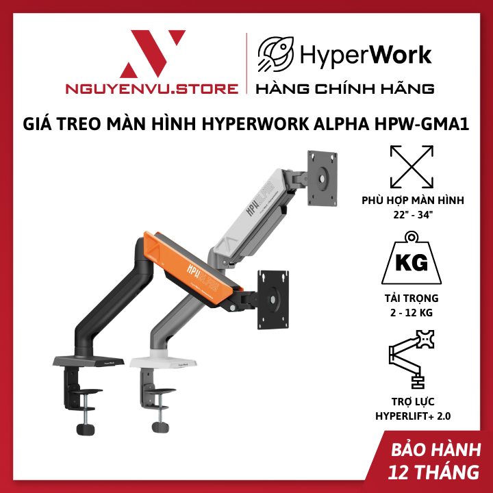 Giá treo màn hình hyperwork alpha hpw-gma1 | phù hợp màn 22" - 34" | tải trọng 12kg - hàng chính hãng