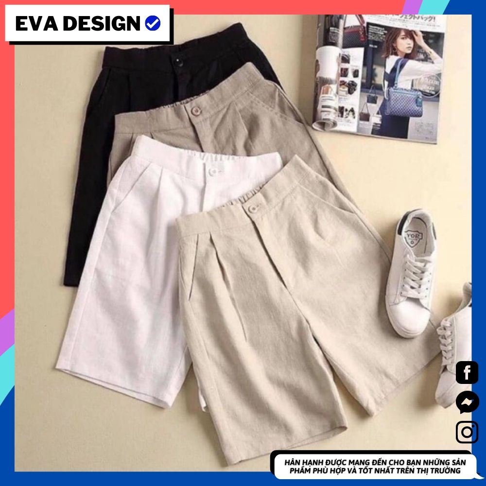 Quần short nữ chất đũi Eva design quần đùi đũi xước nhật lưng chun siêu xinh
