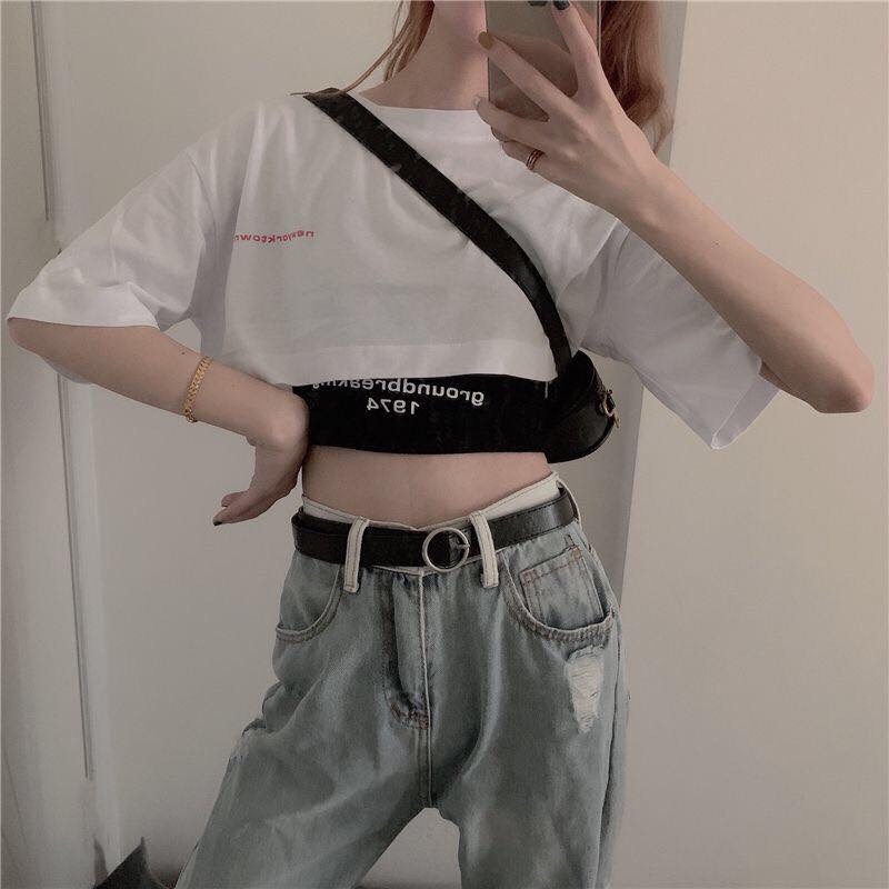 Set áo ba lỗ đen 1974 thun lụa kèm áo croptop