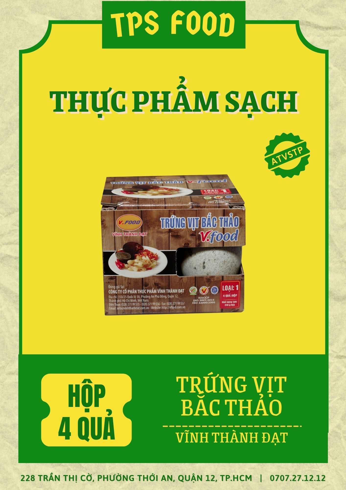 [TPS FOOD] Trứng vịt bắc thảo ăn liền - Vĩnh Thành Đạt (4 Quả/Hộp)
