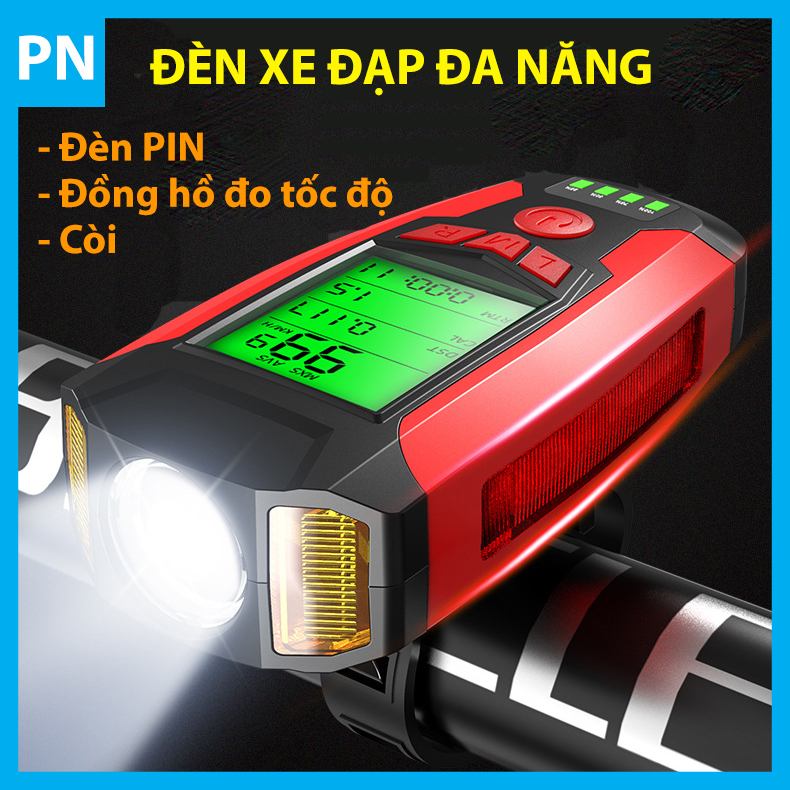 Đèn xe đạp siêu sáng đa năng có Đồng hồ đo tốc độ và Còi cao cấp