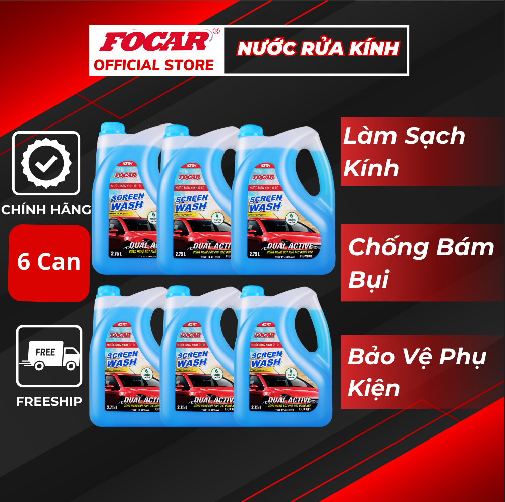 Thùng 6 can nước rửa kính xanh Focar Screen wash 275L