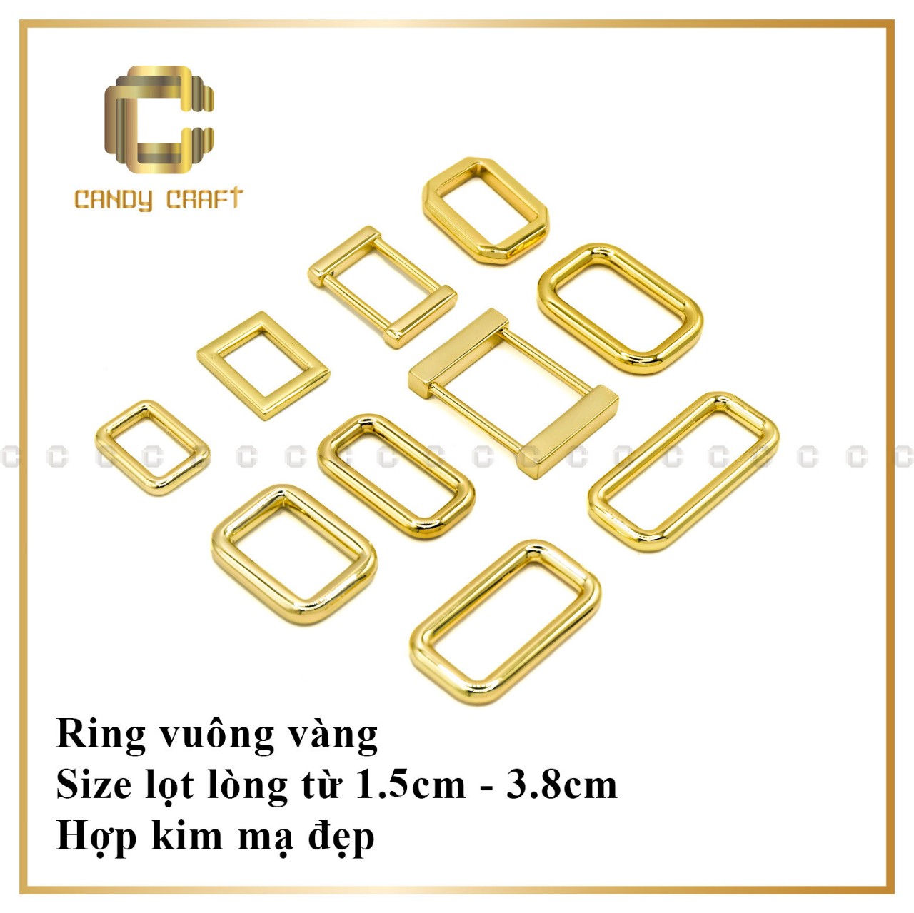 Khoen vuông (chữ nhật) màu vàng - phụ kiện làm túi xách