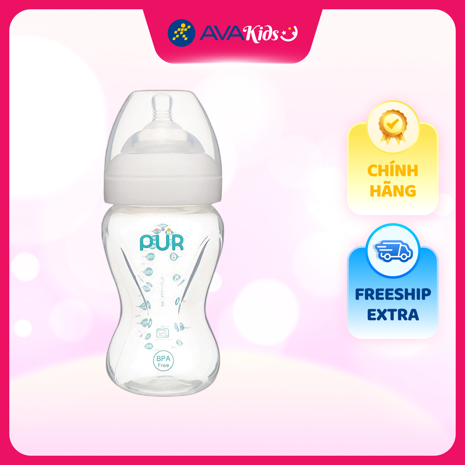 Bình sữa nhựa PP, PE Pur Milk Safe 9812 cổ rộng 250 ml (3 - 6 tháng)