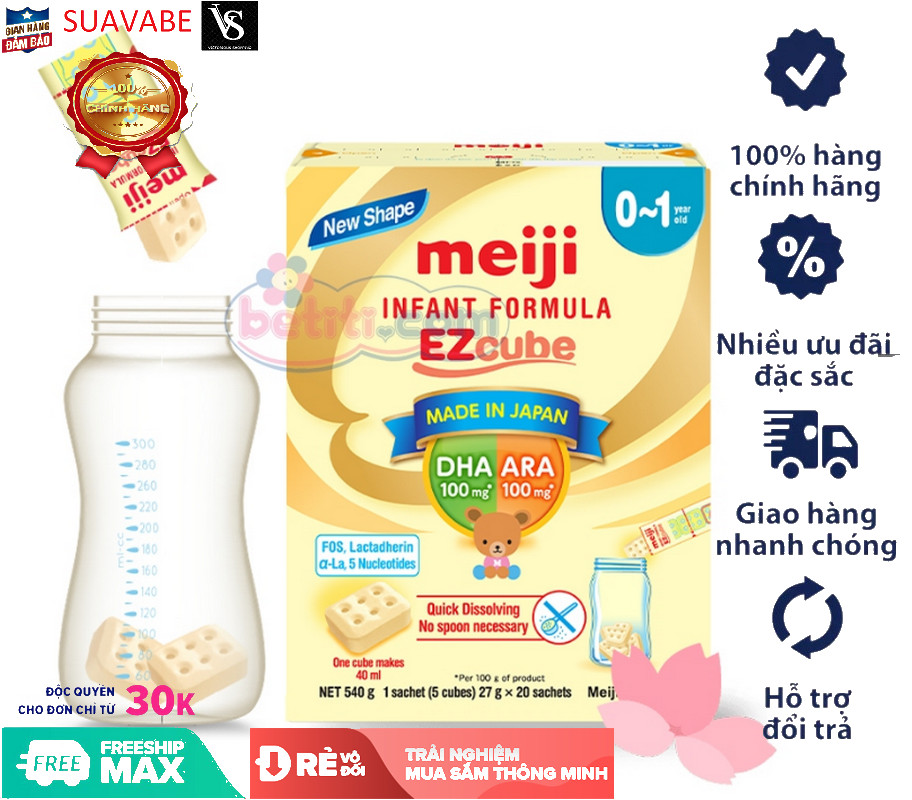 [Mẫu mới 2023 - 20 thanh] Sữa Meiji Infant thanh 0 EZcube T12 540g