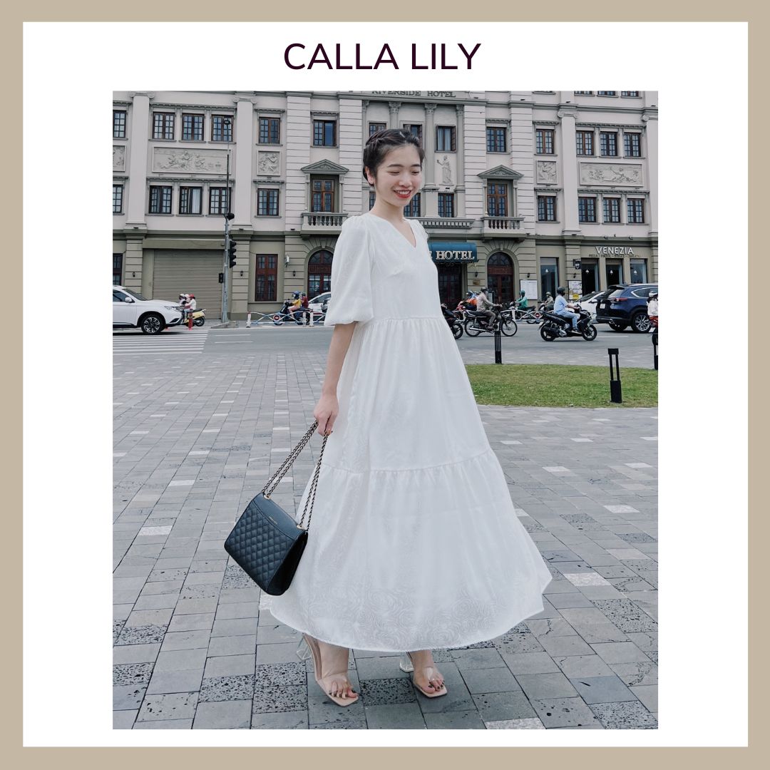 Calla Lily - Đầm llụa vân hoa babydoll tay lỡ Classic Lily Dress