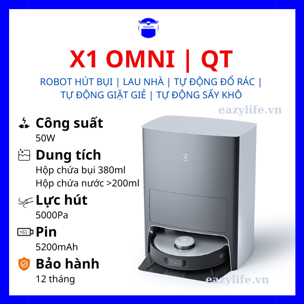 Robot hút bụi lau nhà Ecovacs Deebot X1 Omni - Robot đầu tiên tự động giặt khăn, tự động đổ rác
