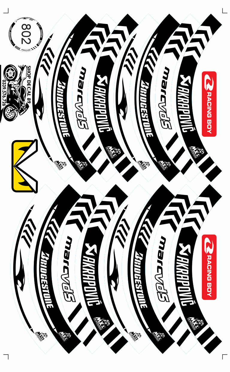 TEM VÀNH BẢN TO DÁN FULL BÁNH MS 802 ĐEN TRẮNG - Tem 3 Lớp Chống Nước Chống Bay Màu