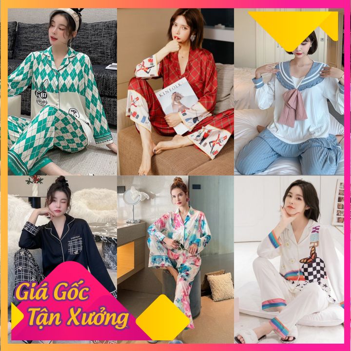 [HCM]Set Đồ Bộ Ngủ Nữ Lụa Cao Cấp Phối Tay Dài Quần Dài Độc Đáo Siêu Sang - Pijama Nữ Thời Trang Siêu Hot Đa Dạng Mẫu Mã - Sleepwear Phong Cách Quảng Châu Cực Hot