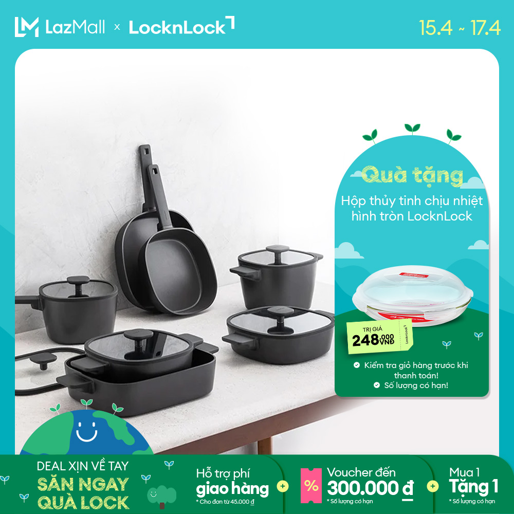 Nồi, chảo chống dính hình vuông LocknLock Square-IH dùng được bếp từ nắp kính silicone
