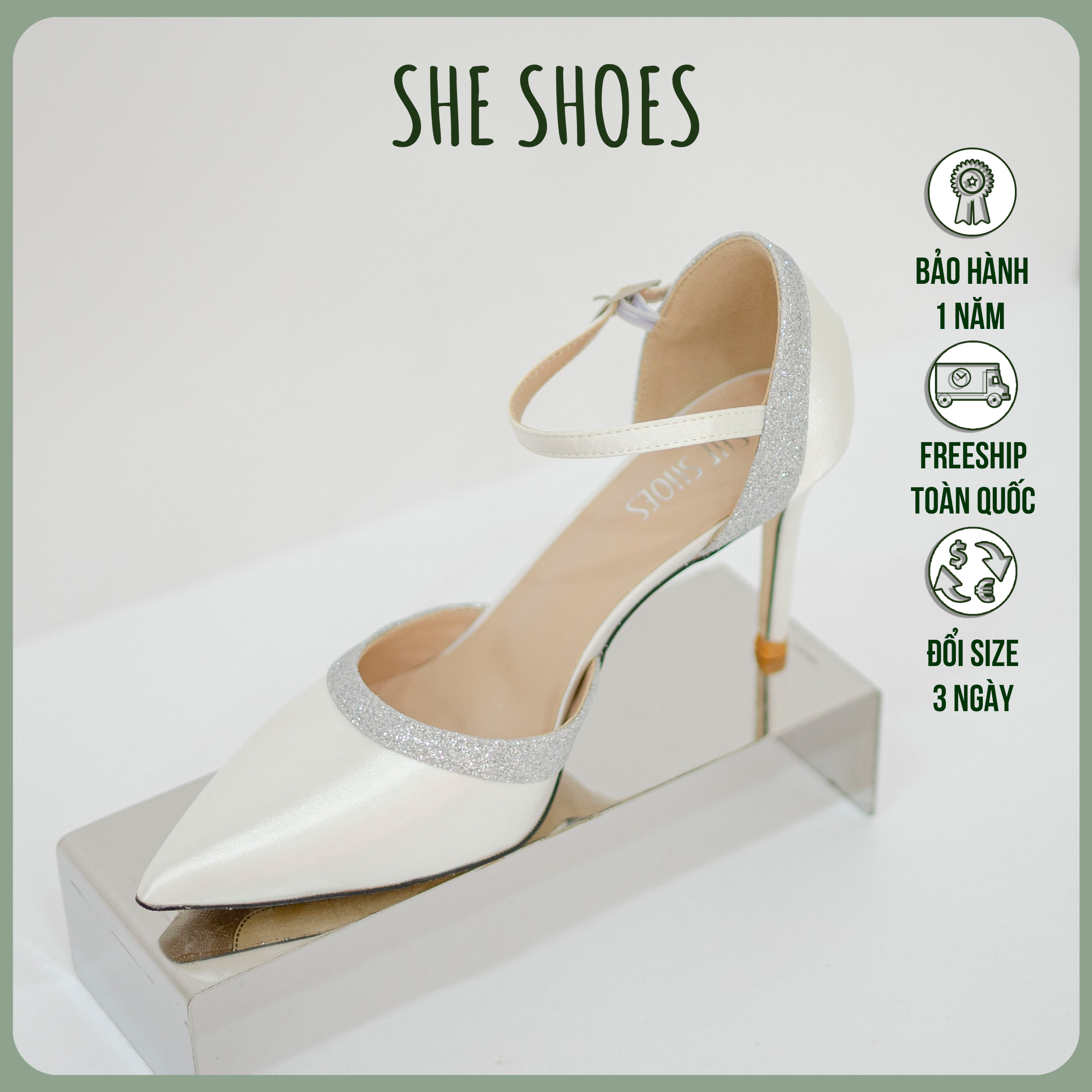Giày cưới gót nhọn Giày màu trắng cô dâu cao cấp, độc quyền bởi SHE SHOES