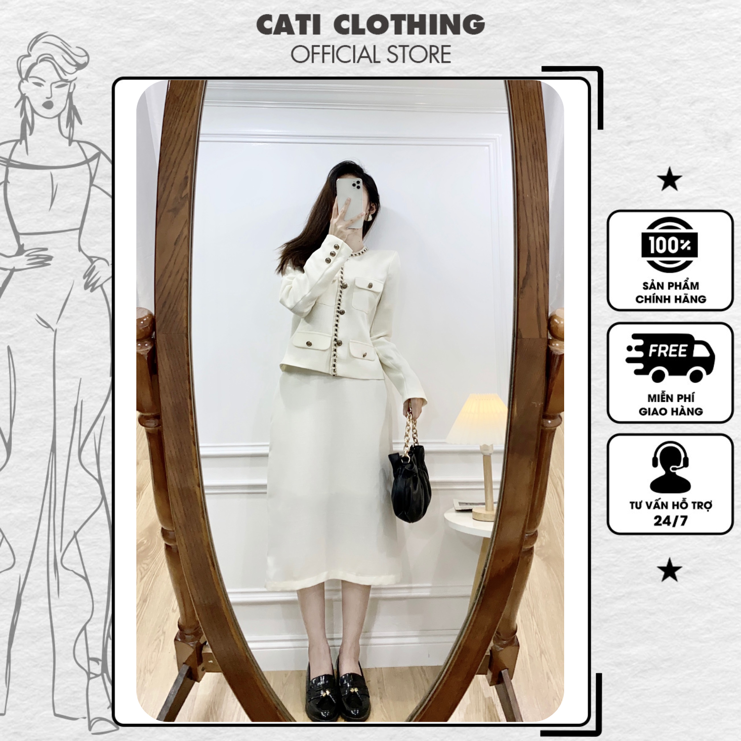Set dạ CATI trắng xinh lung linh