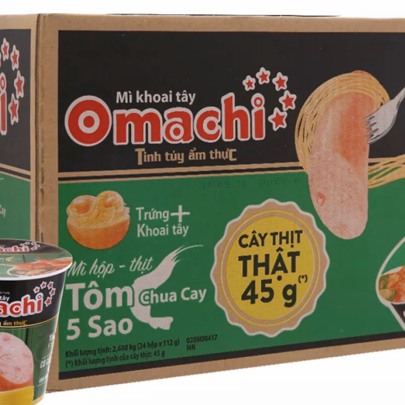 Mì Omachi tôm chua cay có thịt thật 113 gam(24ly)