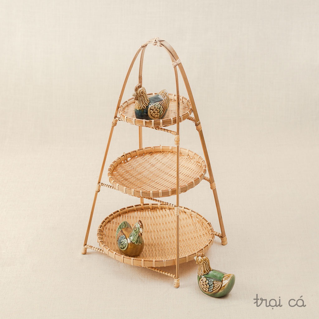 Kệ tre, Kệ mẹt tre tròn 3 tầng đựng bánh, trái cây