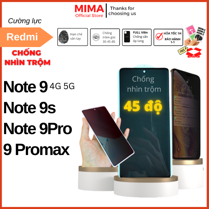 Kính cường lực Chống Nhìn Trộm Xiaomi Redmi Note 9/Note 9s/Note 9 Pro/Note 9 ProMax Full màn hình Cảm ứng siêu mượt hạn chế bám vân tay và mồ hôi hiệu quả, dán cường lực màn hình điện thoại miếng dán bảo vệ màn hình xiaomi