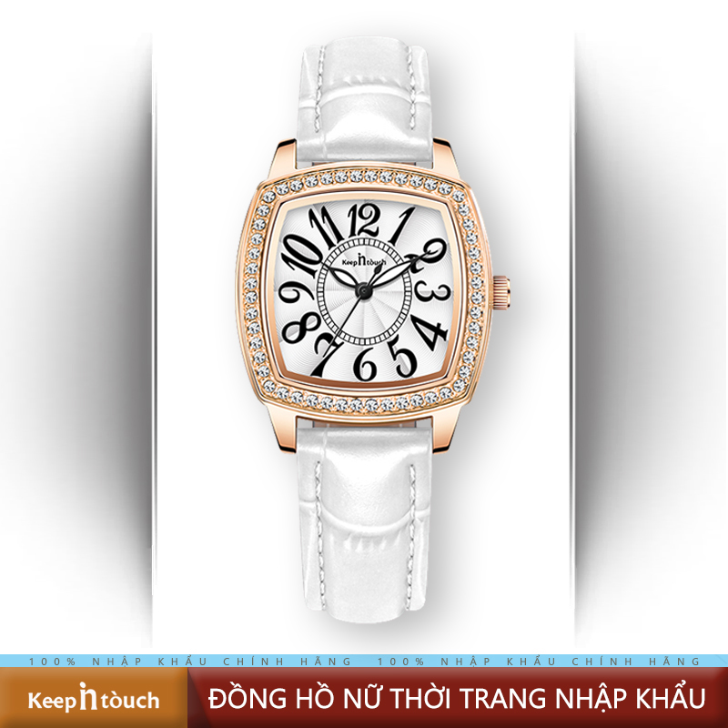 KEEP IN TOUCH đồng hồ nữ đẹp dạ quang quà tặng ngày lễ giá rẻ thời trang mặt vuông hàng hiệu Dây da
