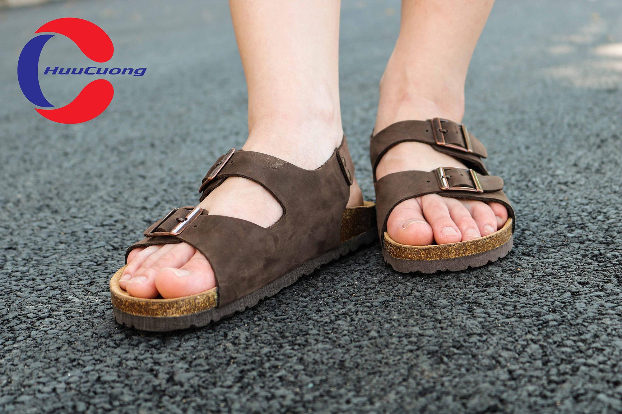 Giày sandal 2 khóa da bò nam nữ đế trấu