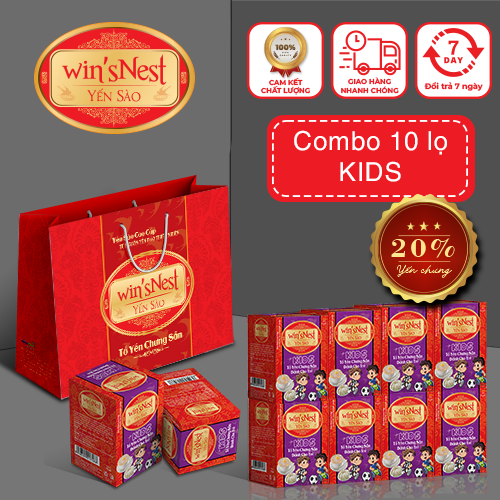 Combo 10 Lọ lẻ (20%) Yến sào win'sNest kids tổ yến chưng sẵn dành cho trẻ em (70 ml/ lọ) kèm túi xách