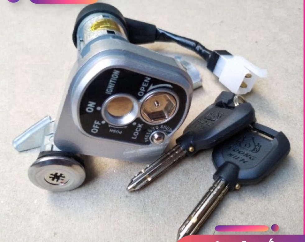 Bộ Ổ Khoá điện gồm ổ khoá cổ và ổ khoá yên xe chính hãng VƯƠNG NIỆM gắn Xe WAVE RSX 110, ổ khoá chốn