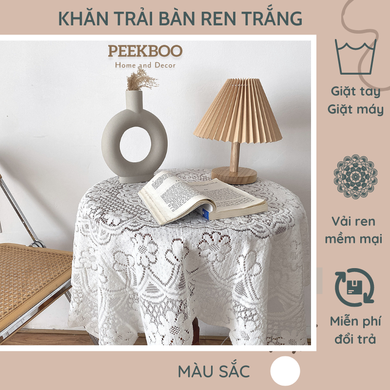 Khăn trải bàn thêu ren, trang trí tab đầu giường phong cách Hàn Quốc - Peekboo.decor
