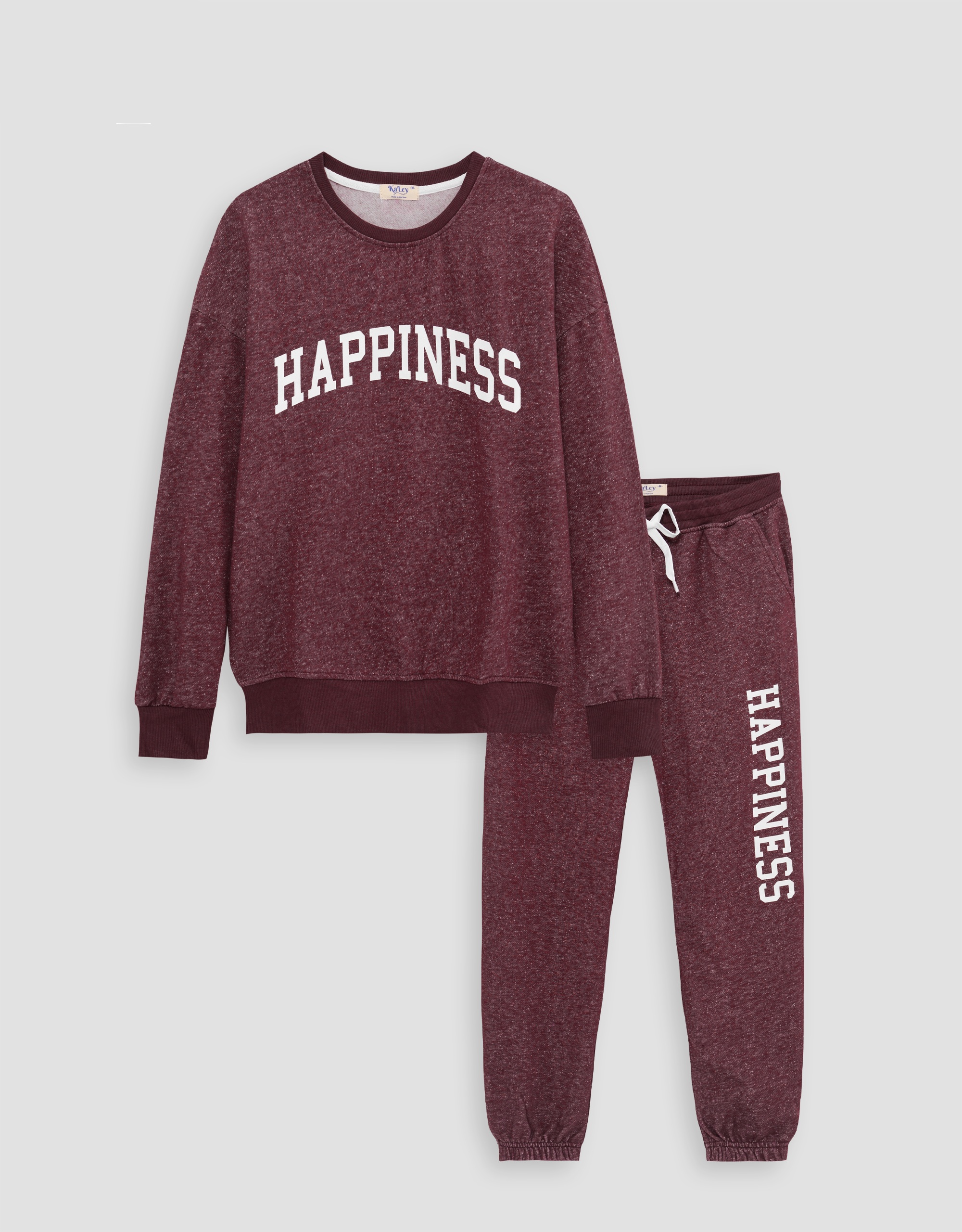 Bộ nỉ bông nữ in chữ happiness bro-v kla22028