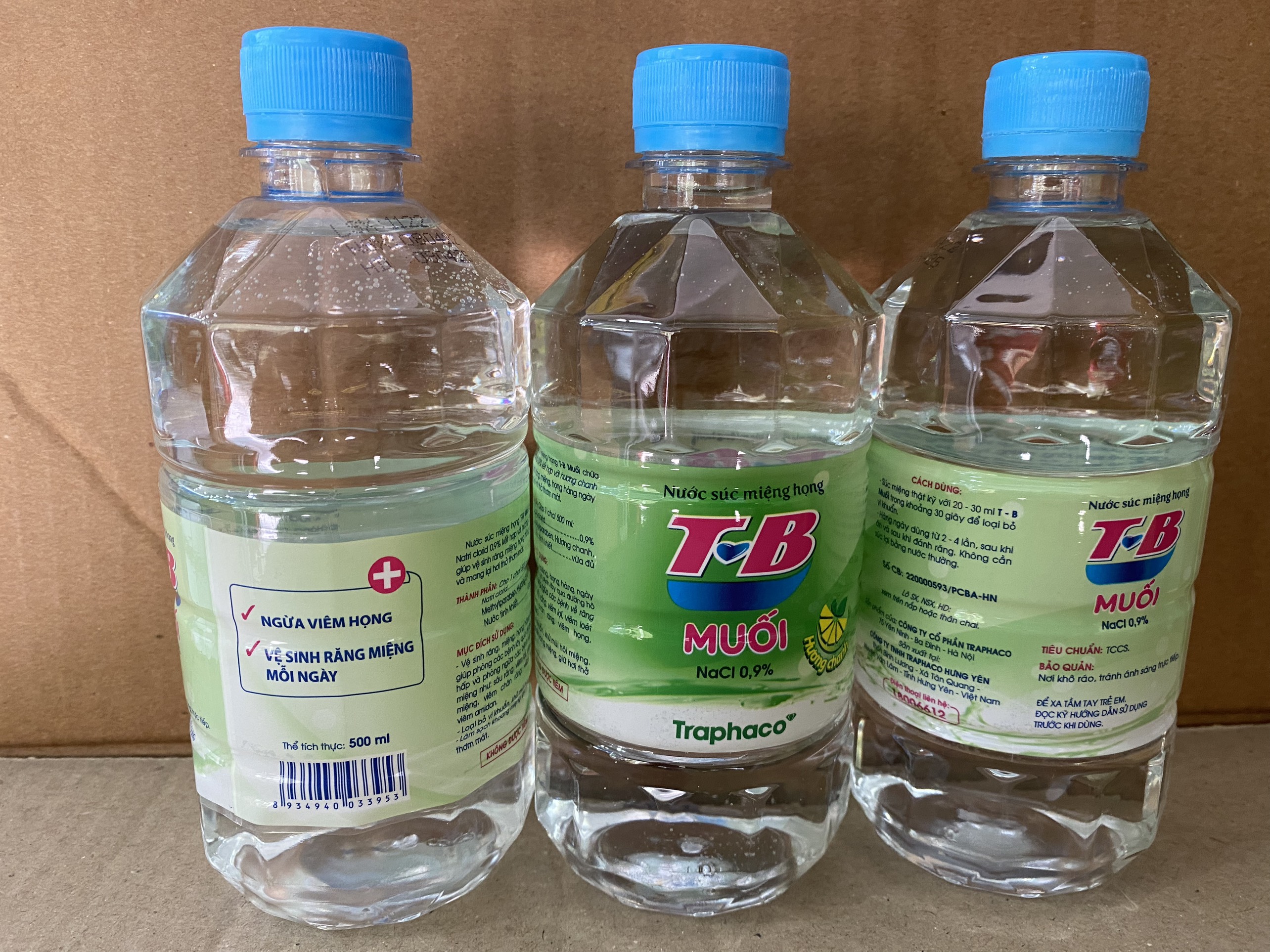 Nước súc miệng súc họng t-b traphaco muối 0.9% hương chanh tươi mát- chai 500ml