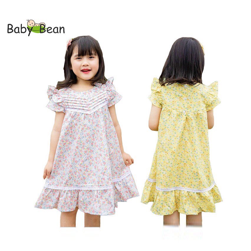 Váy đầm cotton xếp ly đuôi cá tay cánh tiên bé gái babybean