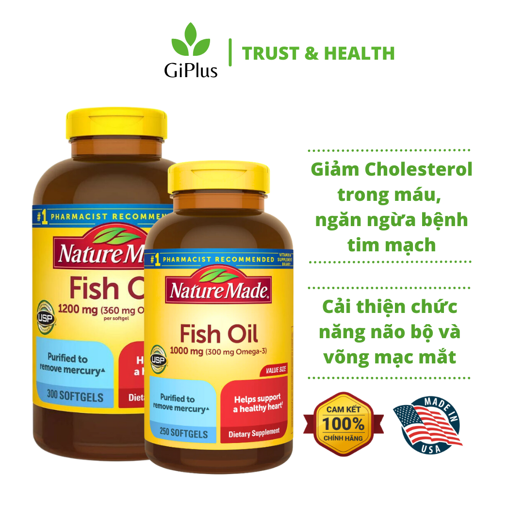 Viên uống dầu cá omega 3 nature made fish oil 1200