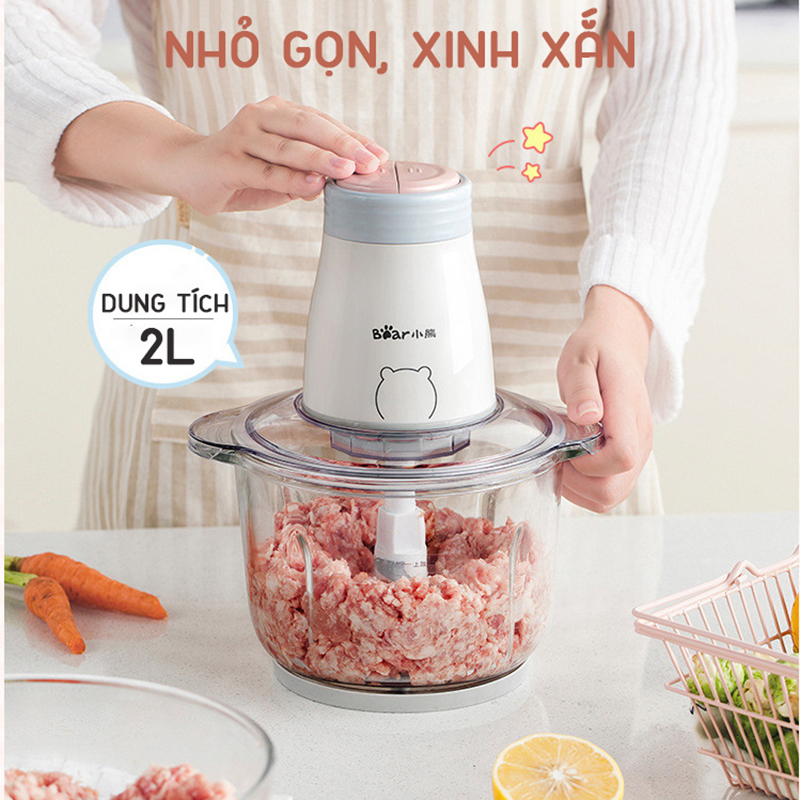 Máy xay thịt cá mini đa năng - xay thực phẩm - tỏi ớt tiếu hành - đá bào - cà phê hạt bear qsc-b02q1 dung tích 2l công suất 300w