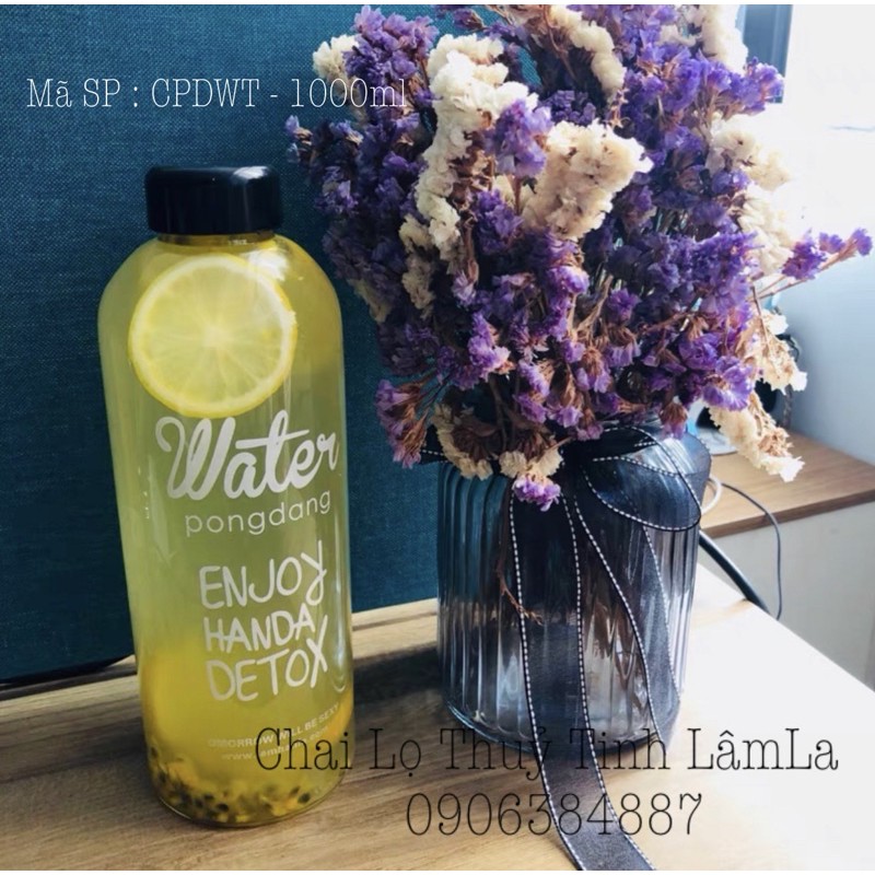 Bình thủy tinh water detox nắp nhựa 650ml - 1000ml