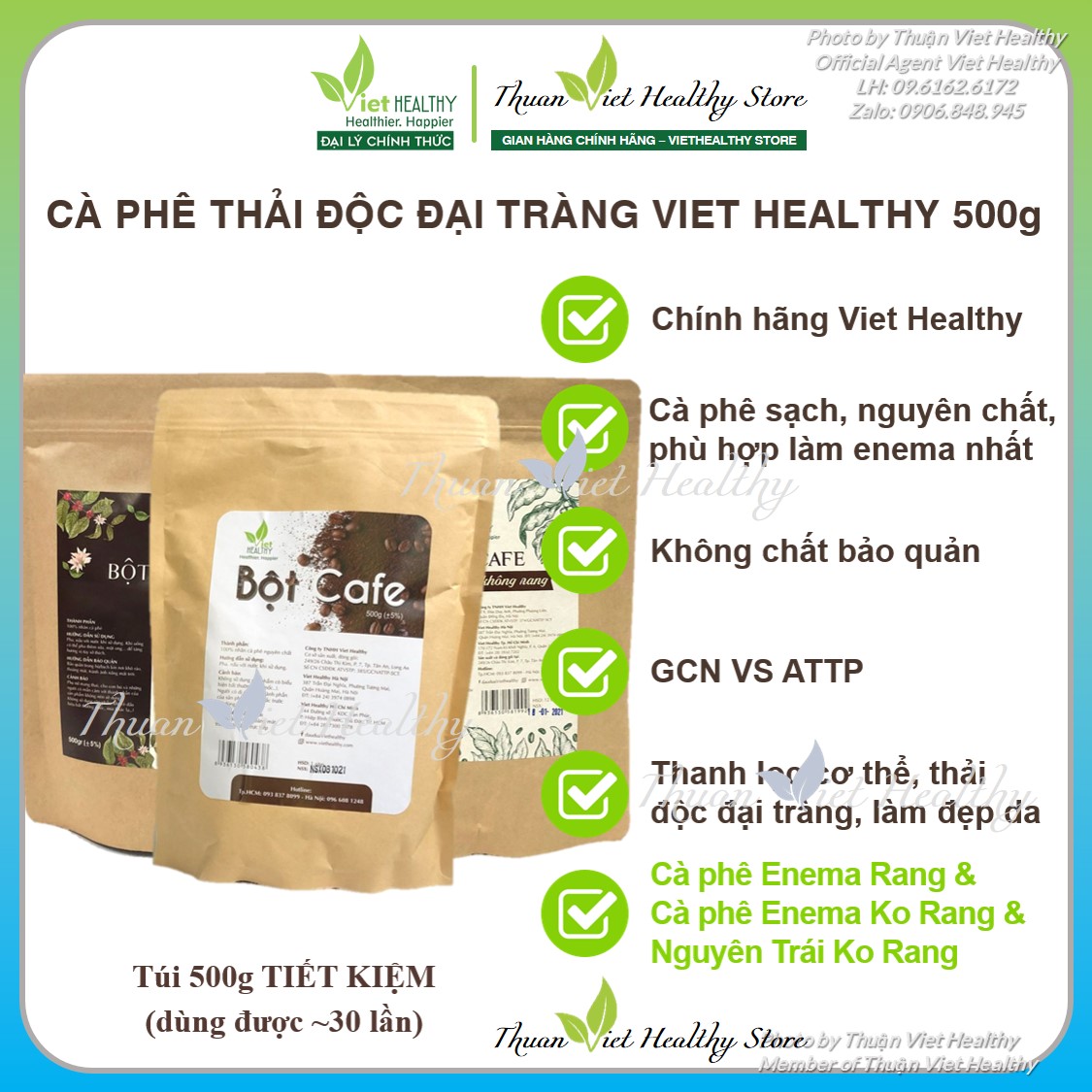 Bột cà phê viet healthy 500g, cafe enema dùng cho thụt tháo thanh lọc đại tràng viethealthy, enema coffee gerson detox viethealthy