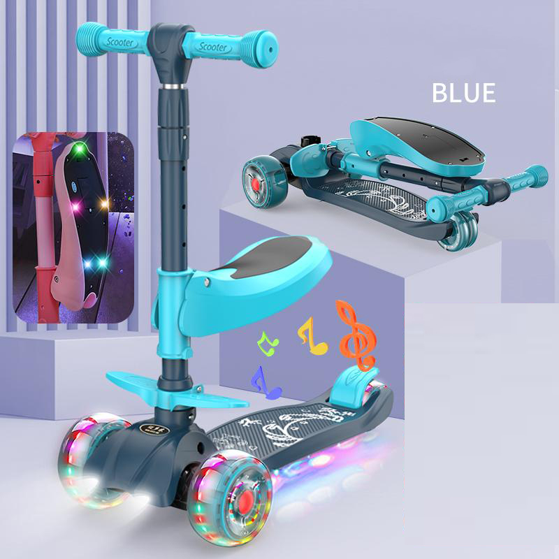 Xe trượt scooter MAIDOUMI 2in1 kiêm xe chòi chân cho bé có đèn phát sáng và nhạc chịu lực 80kg xịn sò bánh 5cm